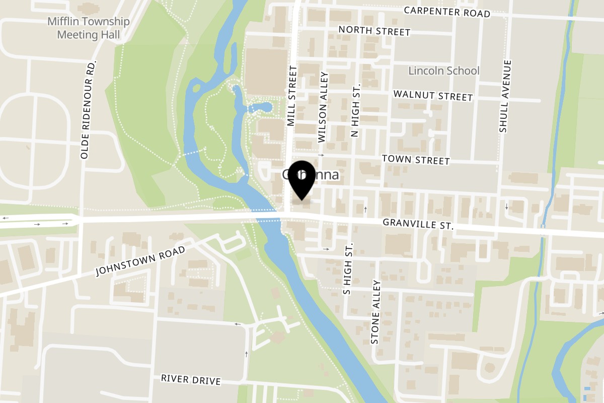 Map showing the location of Durbar Nepali and Indian Cuisine Gahanna on 64 Granville St in Gahanna